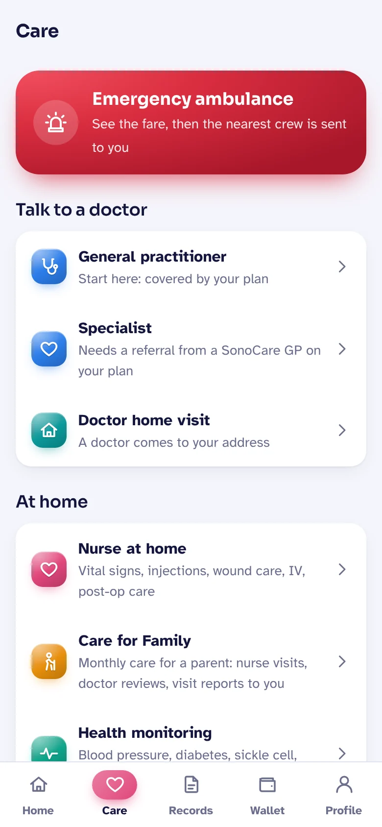 The SonoCare app: doctors, home care and hospital visits