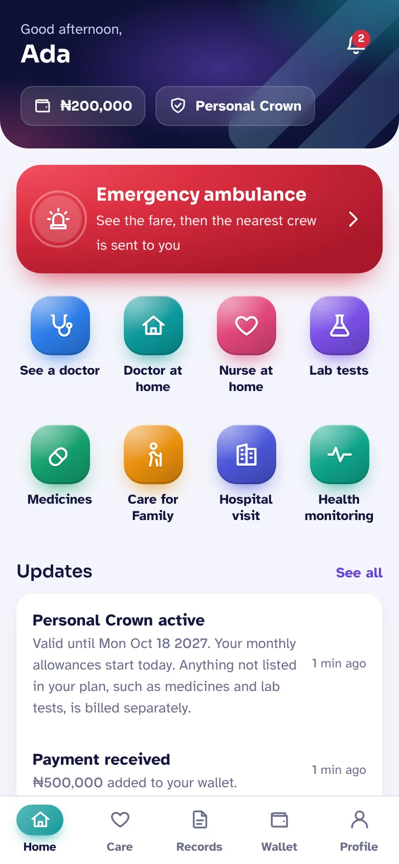 The SonoCare app home screen