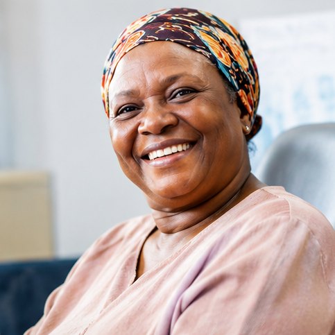 A smiling woman after her consultation