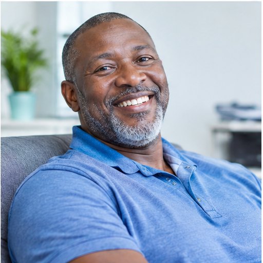 A smiling man relaxing after his check-up